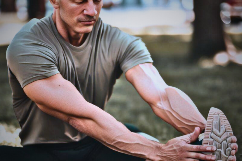 Stretches for Mid Back Pain: Man performing seated Twist Stretch exercises.